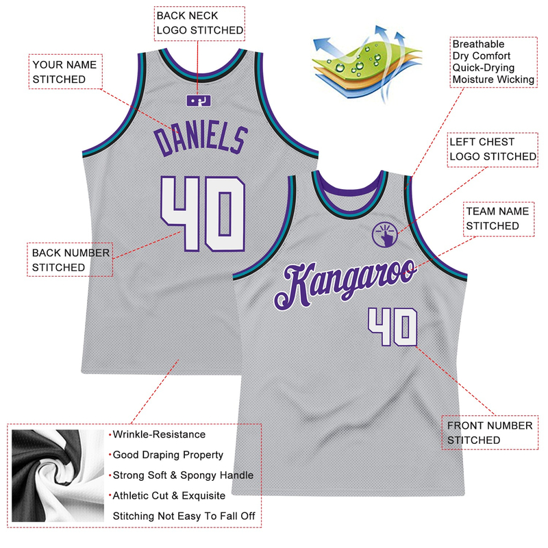Custom Gray White-Purple Authentic Throwback Basketball Jersey