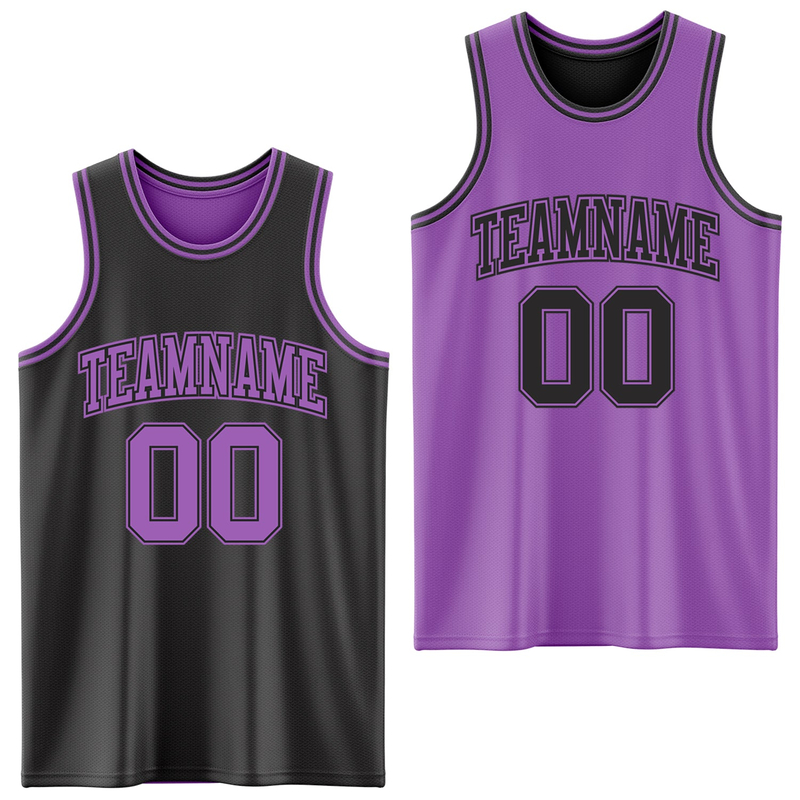 Custom Reversible Black Medium Purple Double Side Basketball Jersey