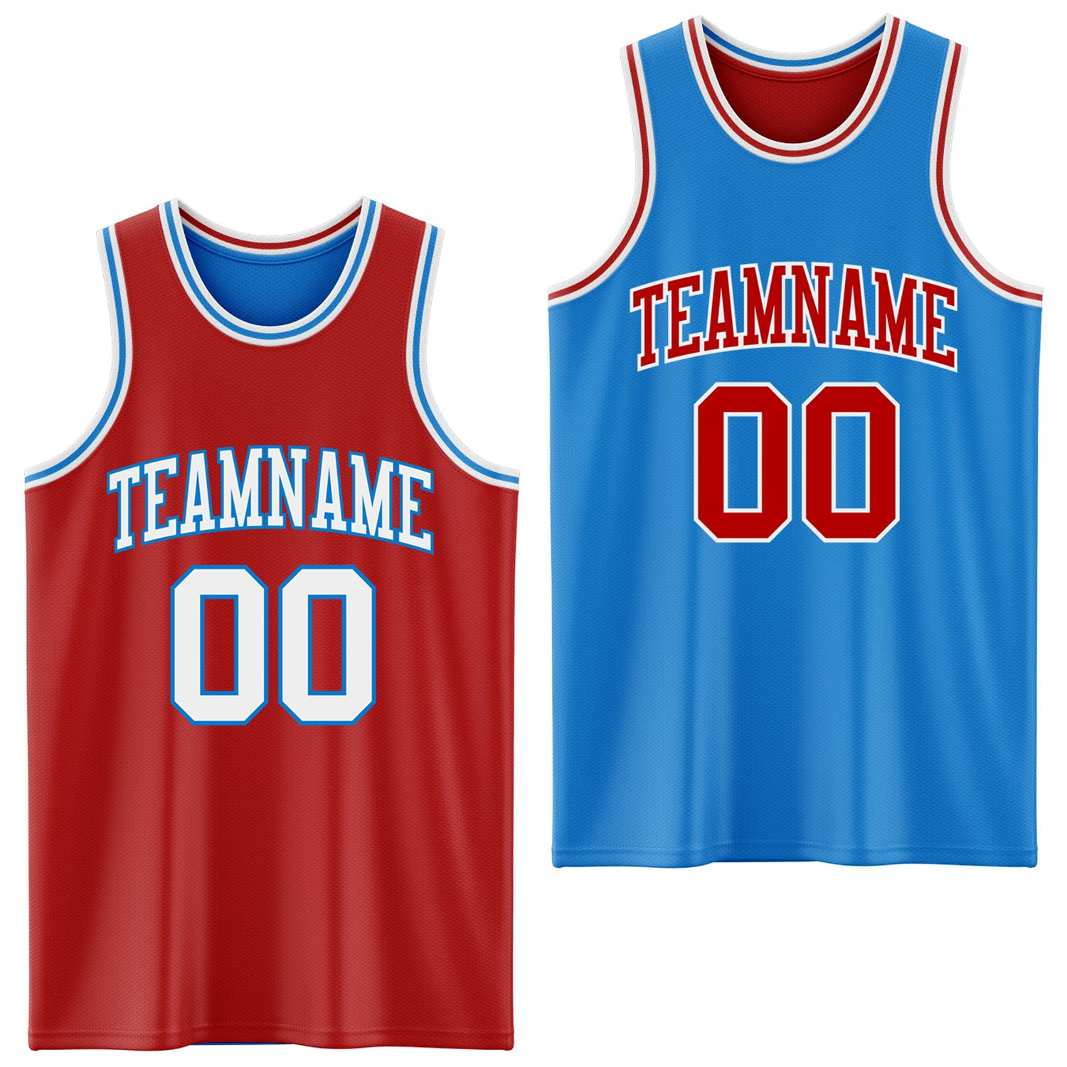 Custom Reversible Red White-Powder Blue Double Side Basketball Jersey