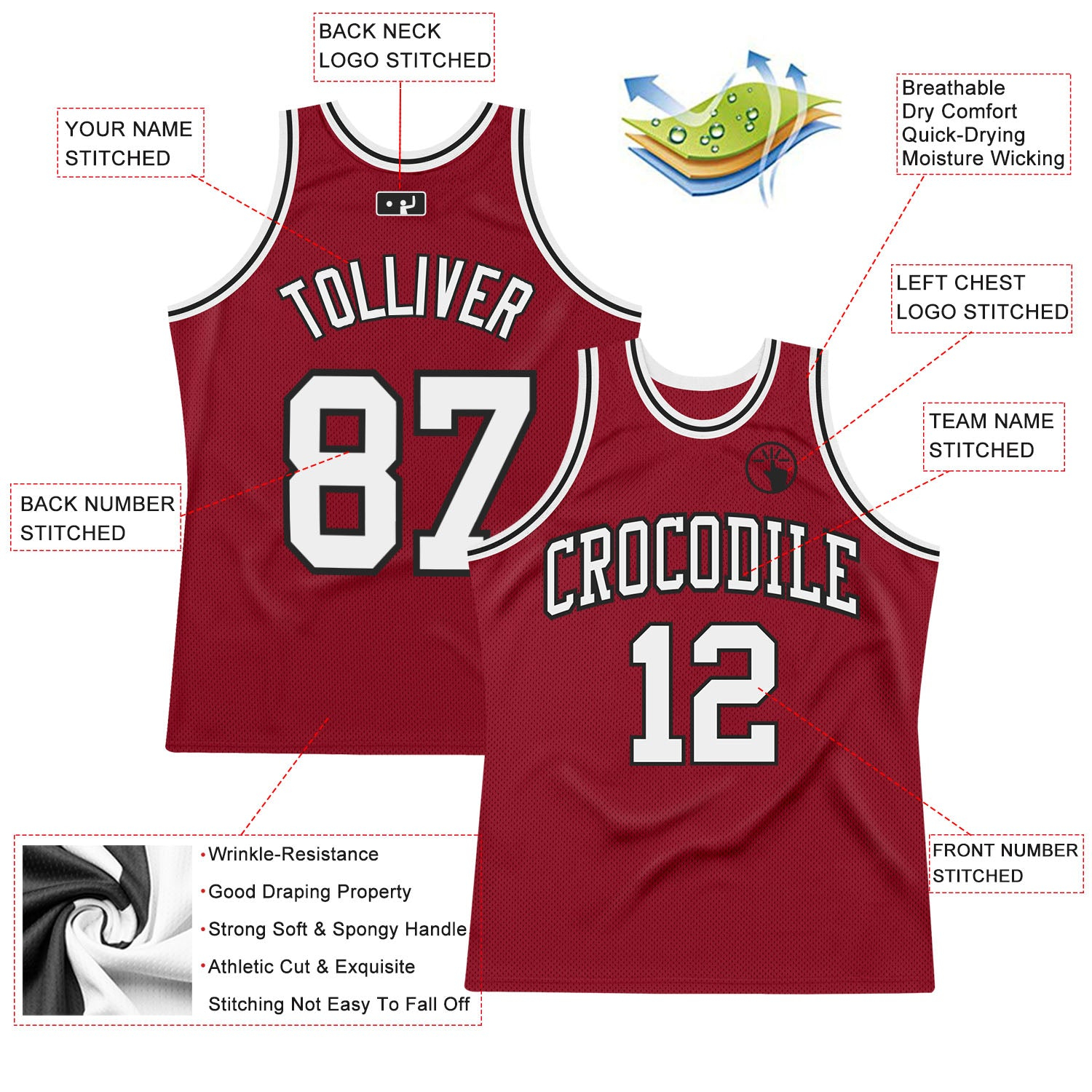 Custom Maroon White-Black Authentic Throwback Basketball Jersey