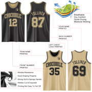 Custom Reversible Black Vegas Gold Double Side Basketball Jersey