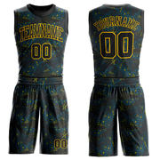 Custom Figure Black-Gold Round Neck Sublimation Basketball Suit Jersey