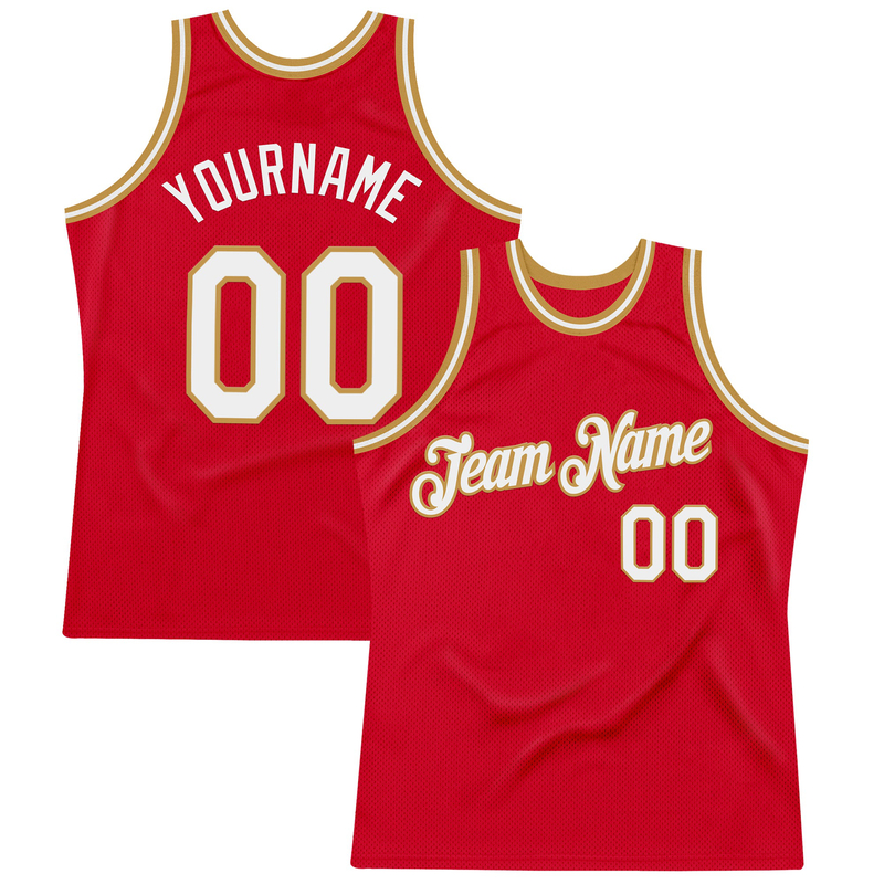 Custom Red White-Old Gold Authentic Throwback Basketball Jersey