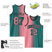 Custom Teal Medium Pink-Black Authentic Gradient Fashion Basketball Jersey
