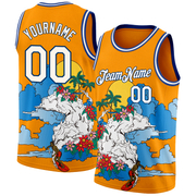 Custom Bay Orange White-Royal 3D Pattern Tropical Beach Hawaii Palm Trees Authentic Basketball Jersey