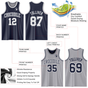 Custom Navy White-Gray Reversible Double Side Basketball Jersey