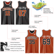 Custom Reversible Black Texas Orange-White Double Side Basketball Jersey