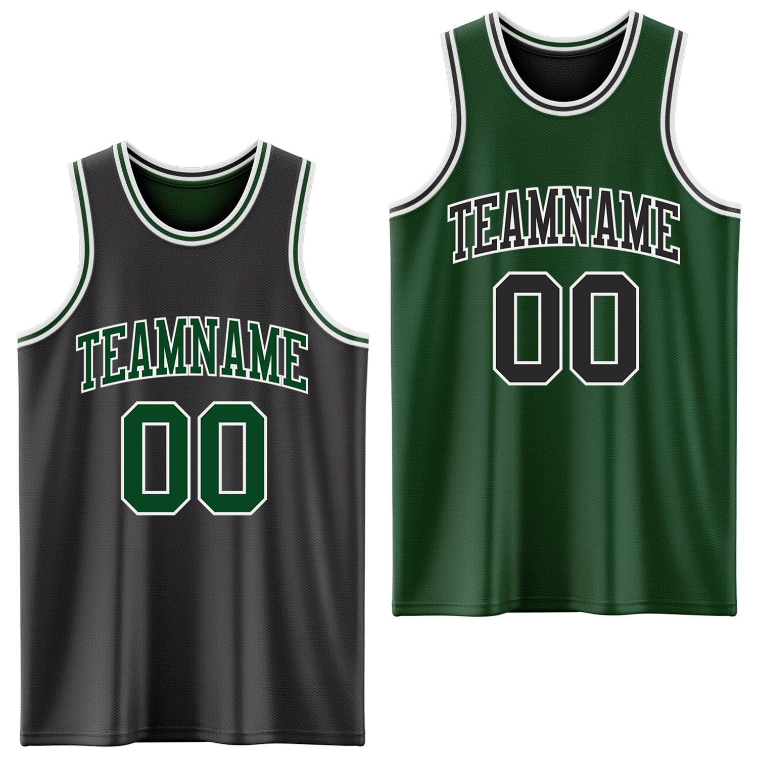 Custom Reversible Black Green-White Double Side Basketball Jersey