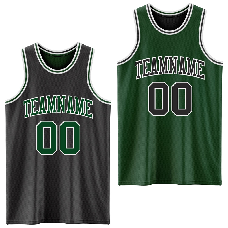 Custom Reversible Black Green-White Double Side Basketball Jersey