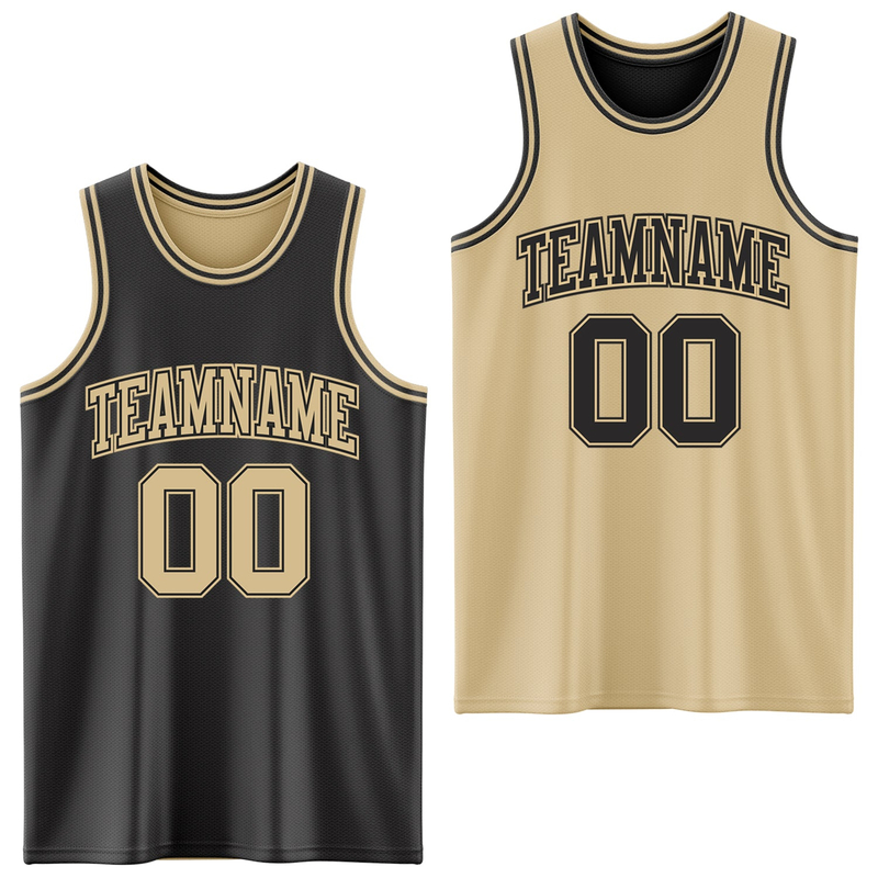 Custom Reversible Black Vegas Gold Double Side Basketball Jersey