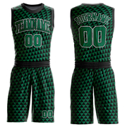 Custom Kelly Green White-Black Triangle Shapes Round Neck Sublimation Basketball Suit Jersey