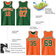 Custom Reversible Kelly Green Orange-White Double Side Basketball Jersey