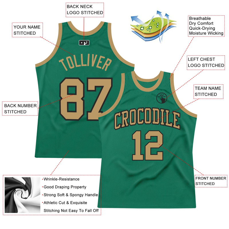 Custom Kelly Green Old Gold-Black Authentic Throwback Basketball Jersey