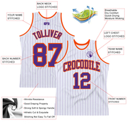 Custom White Purple Pinstripe Purple-Orange Authentic Basketball Jersey