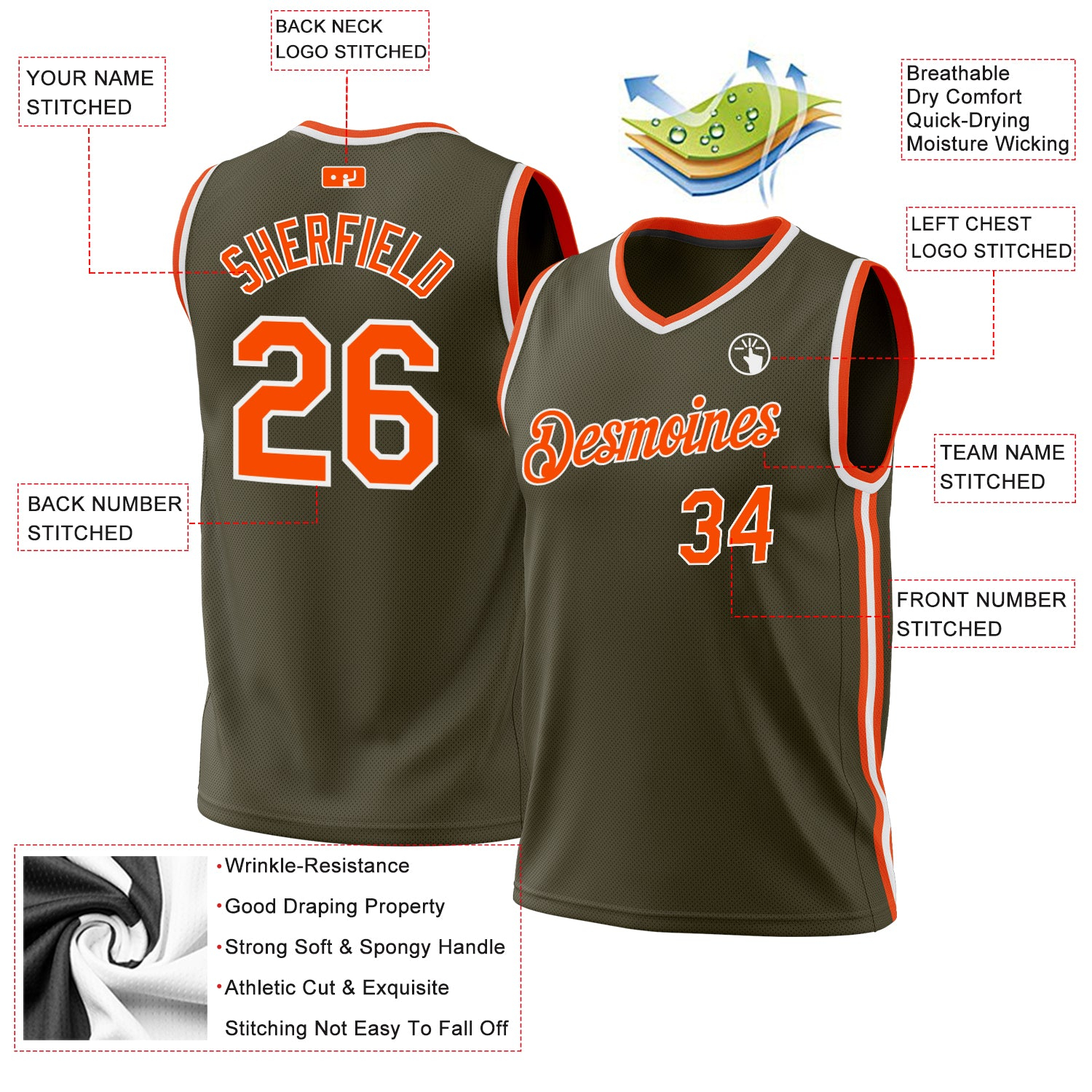 Custom Olive Orange-White Authentic Throwback Salute To Service Basketball Jersey