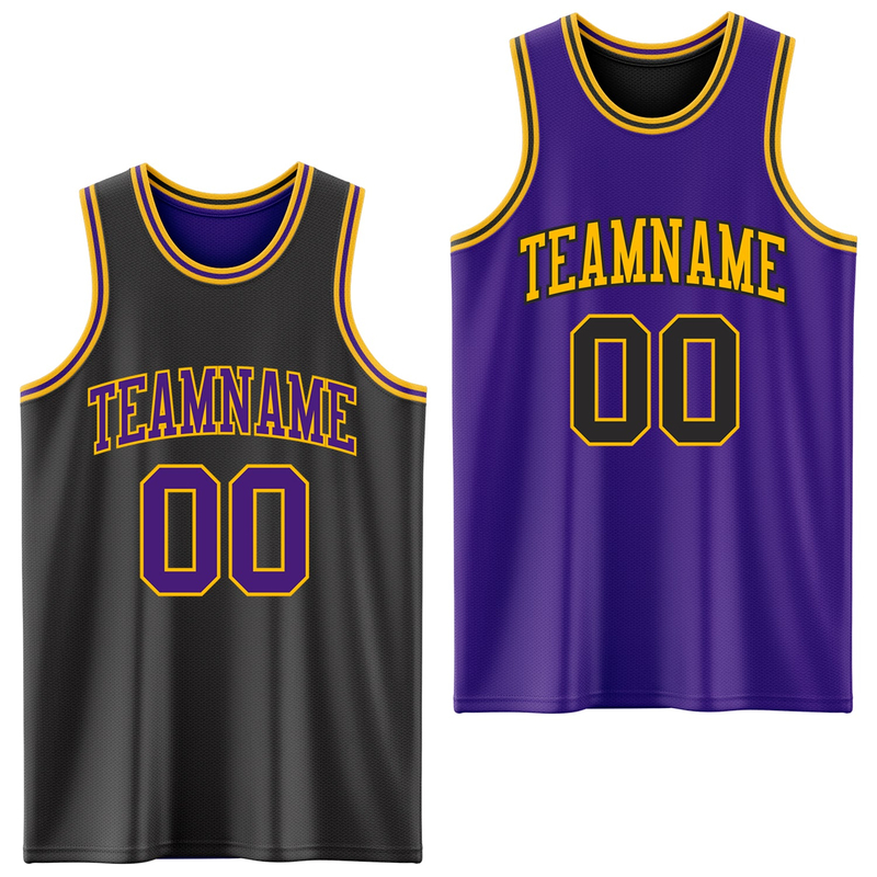 Custom Reversible Black Purple-Gold Double Side Basketball Jersey