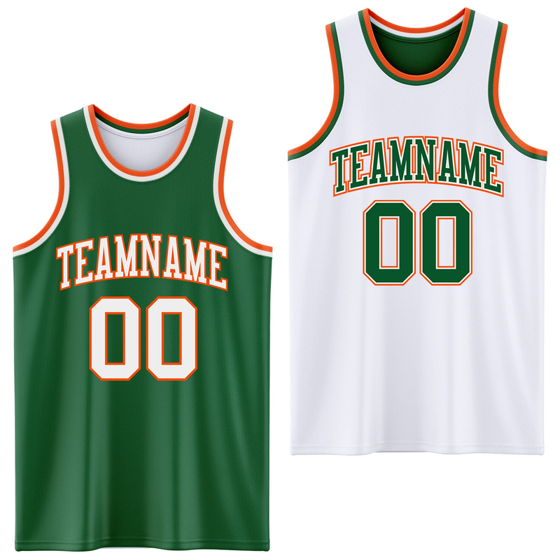 Custom Reversible Kelly Green White-Orange Double Side Basketball Jersey