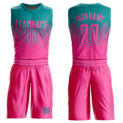 Custom Teal Pink Round Neck Sublimation Basketball Suit Jersey