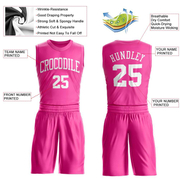 Custom Pink White Round Neck Suit Basketball Jersey