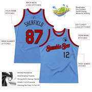 Custom Light Blue Red-Black Authentic Throwback Basketball Jersey
