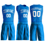 Custom Blue White Round Neck Suit Basketball Jersey