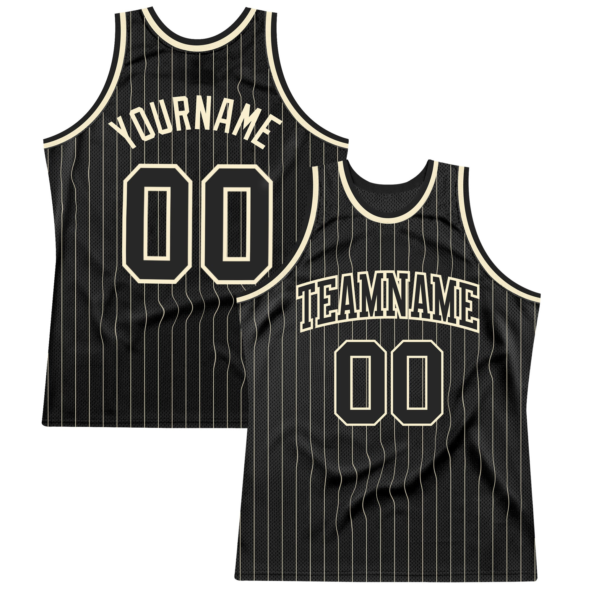 Custom Black Cream Pinstripe Black-Cream Authentic Basketball Jersey