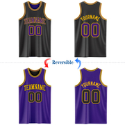 Custom Reversible Black Purple-Gold Double Side Basketball Jersey