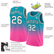 Custom Teal White-Pink Authentic Fade Fashion Basketball Jersey
