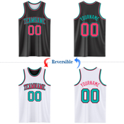 Custom Reversible Black Neon Pink-Aqua Double Side Basketball Jersey
