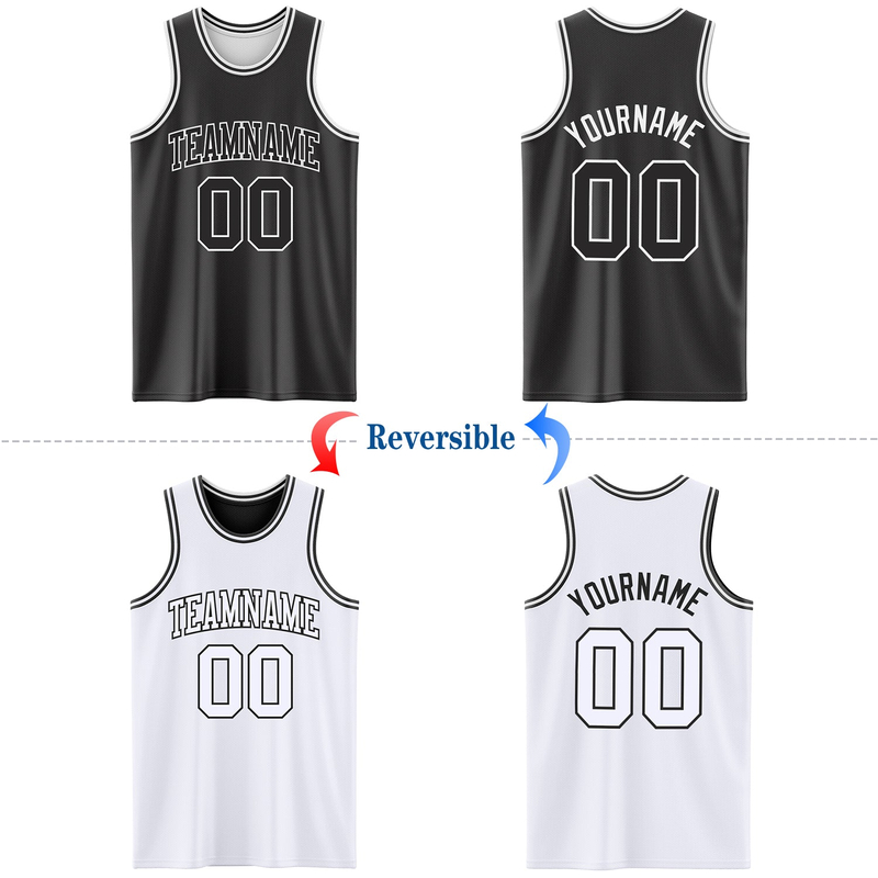 Custom Reversible Black White Double Side Basketball Jersey
