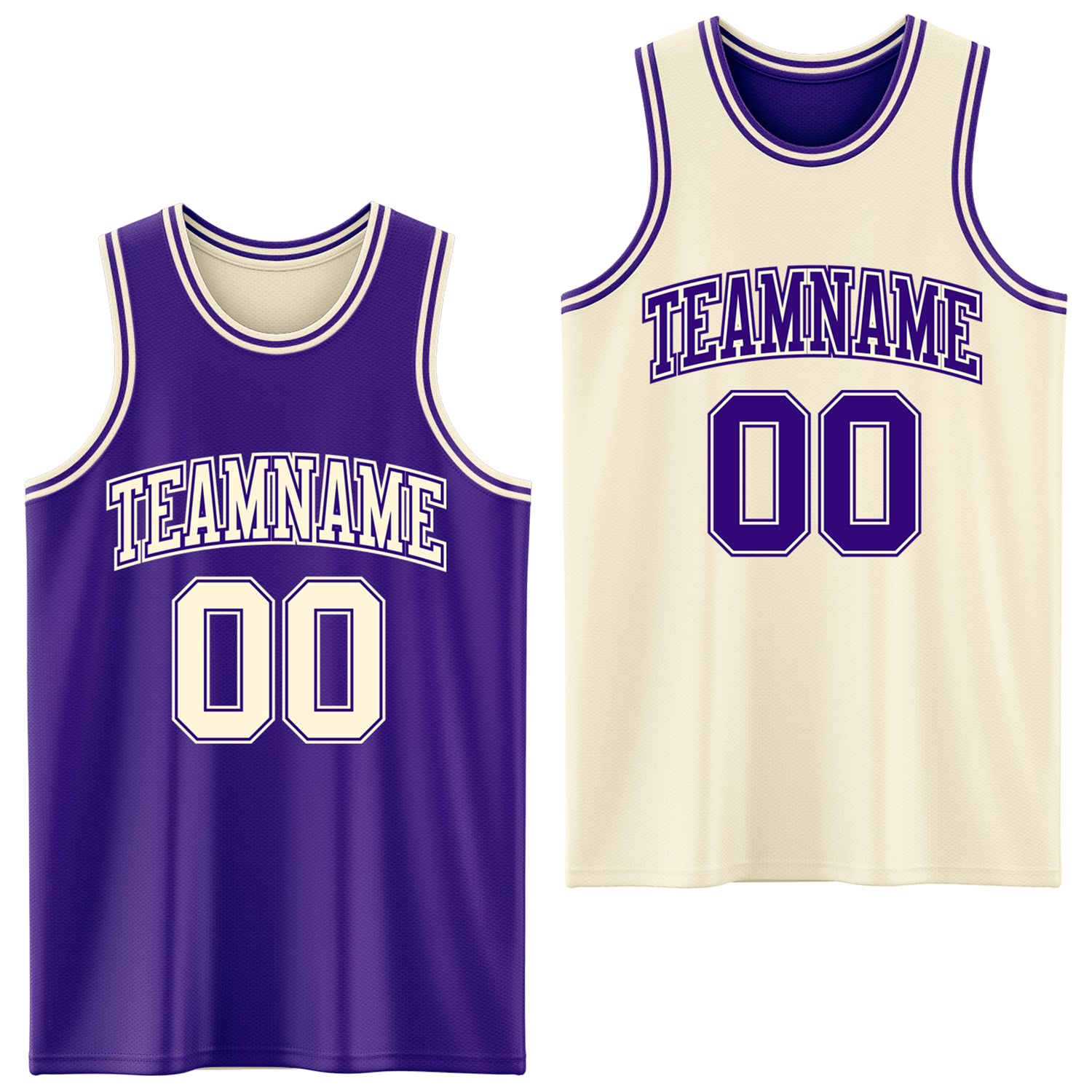 Custom Reversible Purple Cream Double Side Basketball Jersey