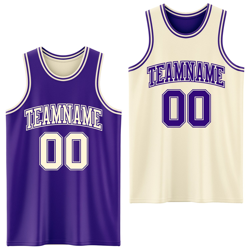 Custom Reversible Purple Cream Double Side Basketball Jersey