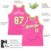 Custom Pink White-Neon Green Authentic Throwback Basketball Jersey