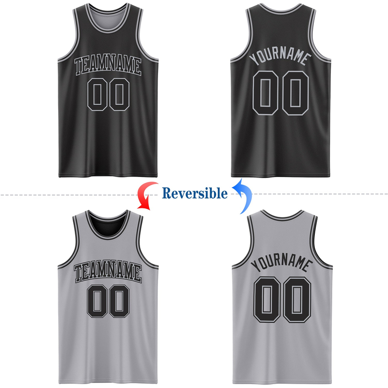 Custom Reversible Black Gray Double Side Basketball Jersey