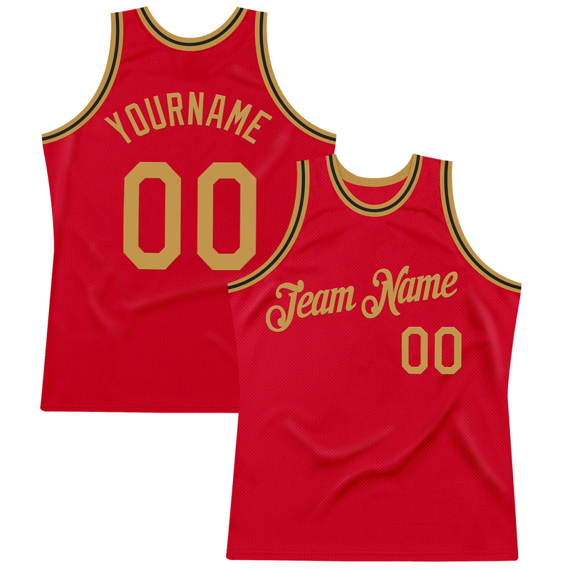 Custom Red Old Gold-Black Authentic Throwback Basketball Jersey
