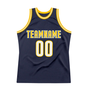 Custom Navy White-Gold Authentic Throwback Basketball Jersey
