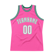 Custom Pink White-Kelly Green Authentic Throwback Basketball Jersey