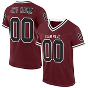Custom Burgundy Black-White Mesh Authentic Throwback Football Jersey