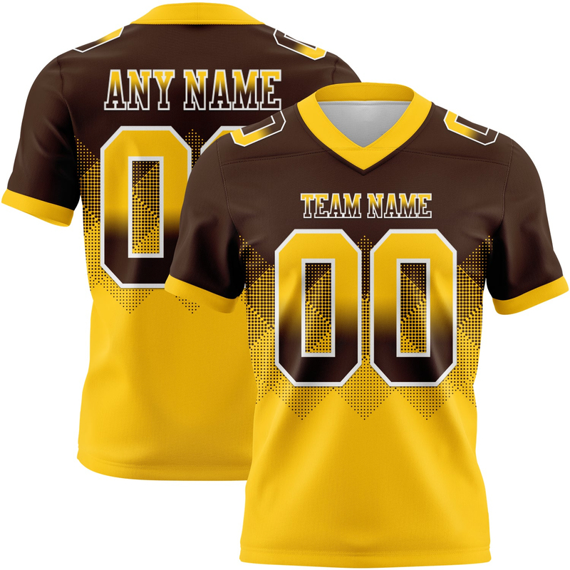 Custom Brown Yellow-White Mesh Authentic Gradient Square Shape Flag Football Jersey