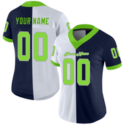 Custom Navy Neon Green-White Mesh Split Fashion Football Jersey