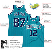 Custom Teal Navy Pinstripe Navy-White Authentic Basketball Jersey