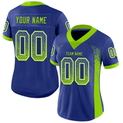 Custom Royal Neon Green-White Mesh Drift Fashion Football Jersey
