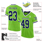 Custom Neon Green Navy-White Mesh Authentic Throwback Football Jersey