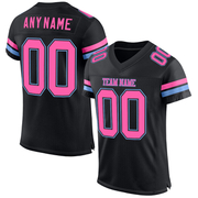 Custom Black Pink-Light Blue Mesh Authentic Football Jersey
