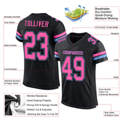 Custom Black Pink-Light Blue Mesh Authentic Football Jersey