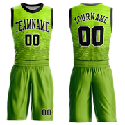 Custom Neon Green Black-White Round Neck Sublimation Basketball Suit Jersey
