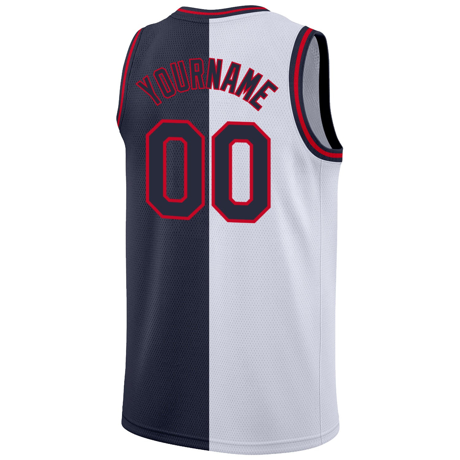 Custom White Navy-Red Authentic Split Fashion Basketball Jersey