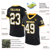 Custom Black White-Gold Mesh Authentic Throwback Football Jersey