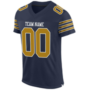 Custom Navy Old Gold-White Mesh Authentic Football Jersey