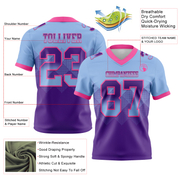 Custom Light Blue Purple-Pink Mesh Authentic Gradient Square Shape Flag Football Jersey